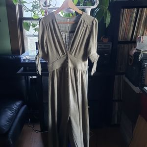 Free People olive green deep v-neck sleeve ties dress
